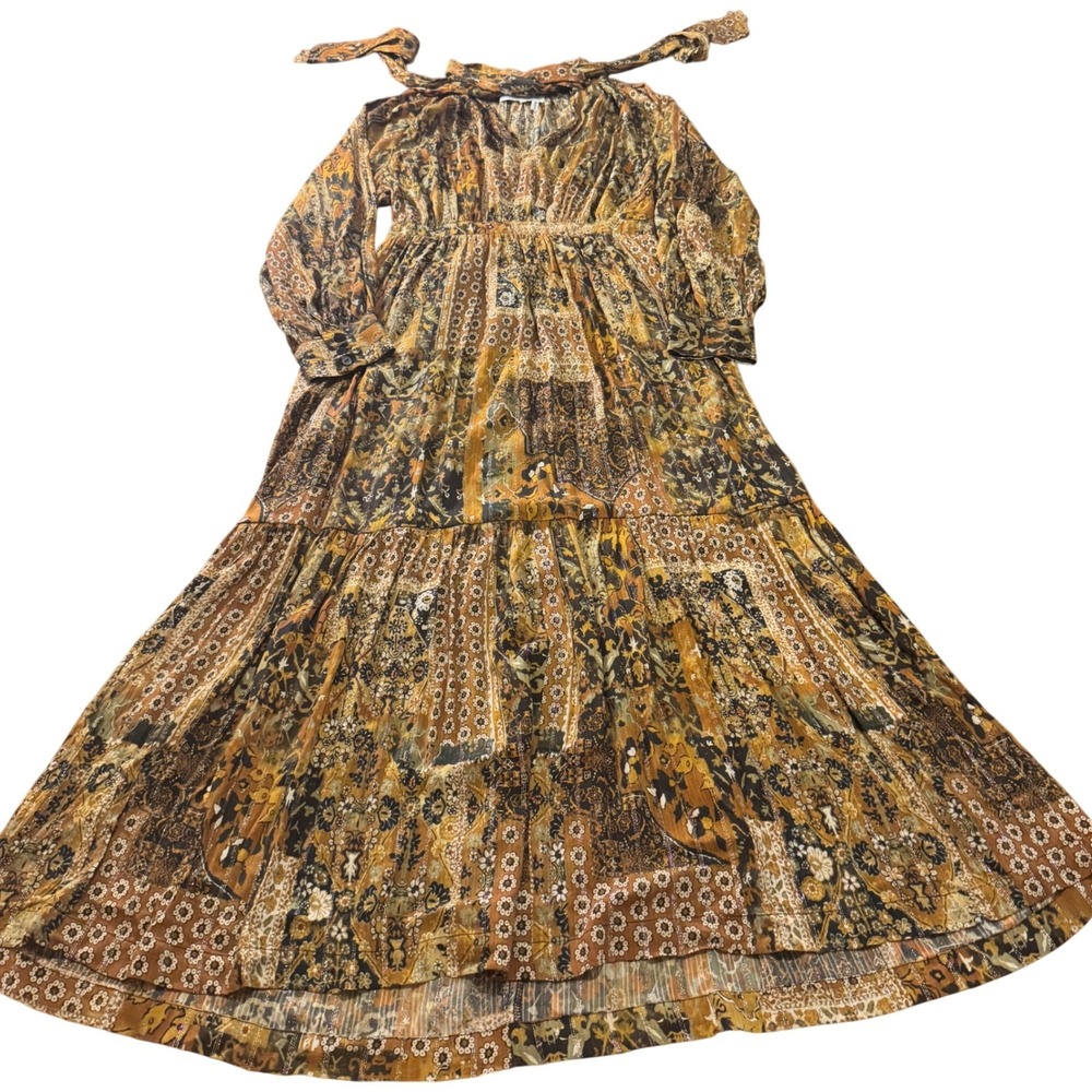 BA&SH PIERTA midaxi dress Metallic Boho Paisley Wedding Guest 70s Shimmer XS